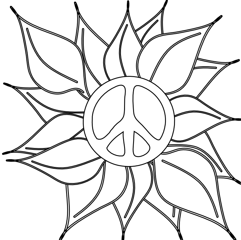 Peace Symbol Peace Sign Flower 46 Black White Line - Peace Symbol Peace Sign Flower 46 Black White Line (777x772)