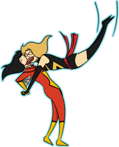 Carol Danvers Flying Down Into A Tackle-hug With Jessica - Cartoon (500x601)