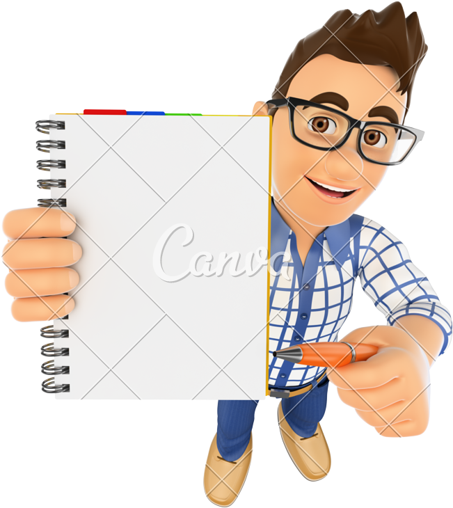 3d Student With A Blank Notepad And A Pen - 3d Student (733x800)