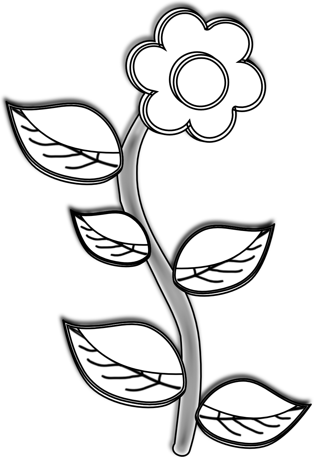 Black - Plant With Flower Drawing (999x1456)