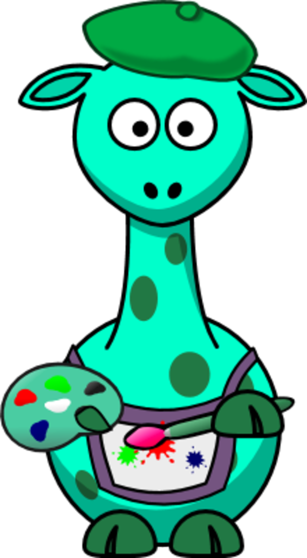 Giraffe As A Painter Artist - Cartoon Giraffe (600x1091)