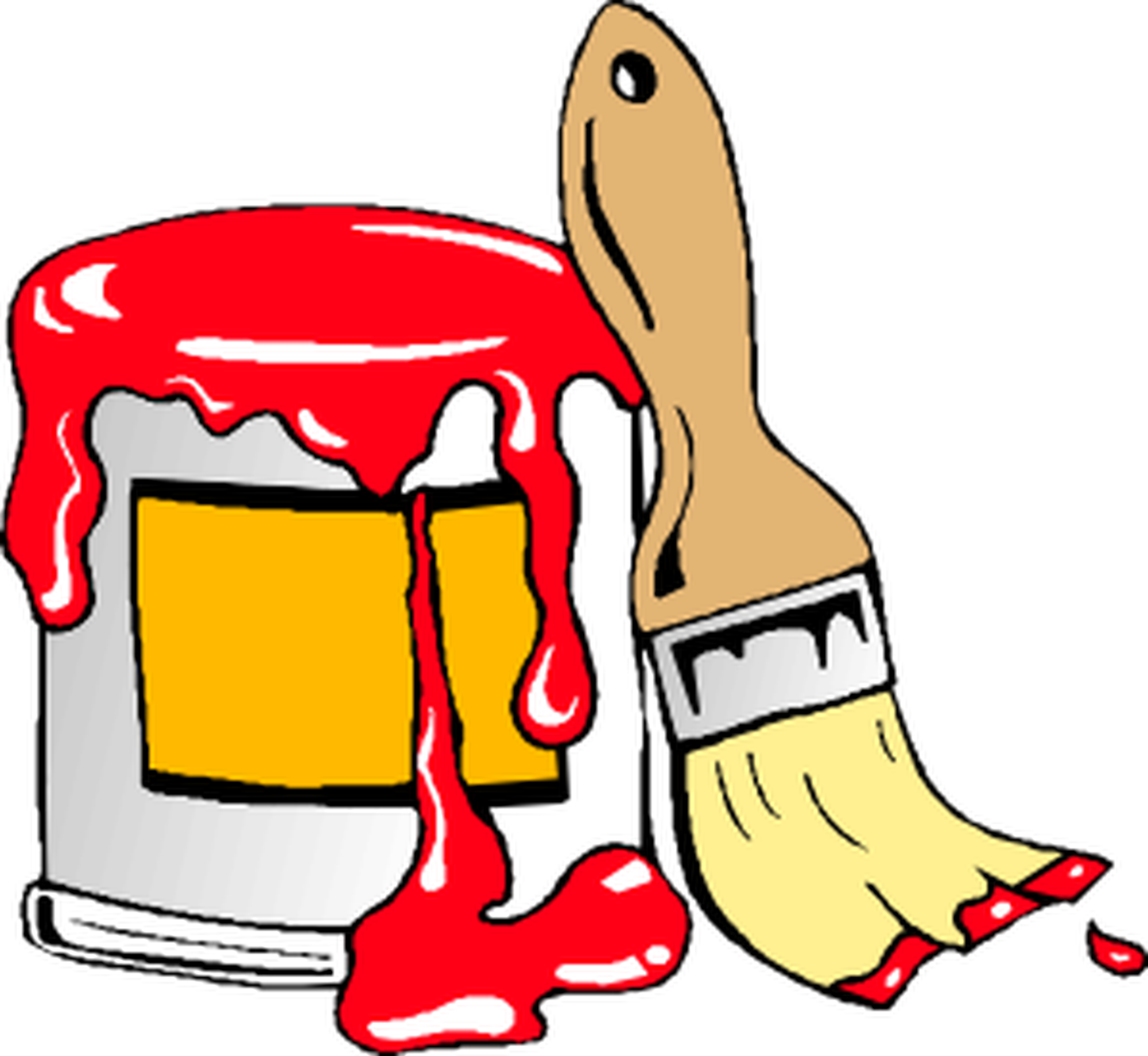 Cartoon Red, House, Wall, Brush, Paint, Man, Car, Cartoon - Paint Clipart Png (2000x1840)