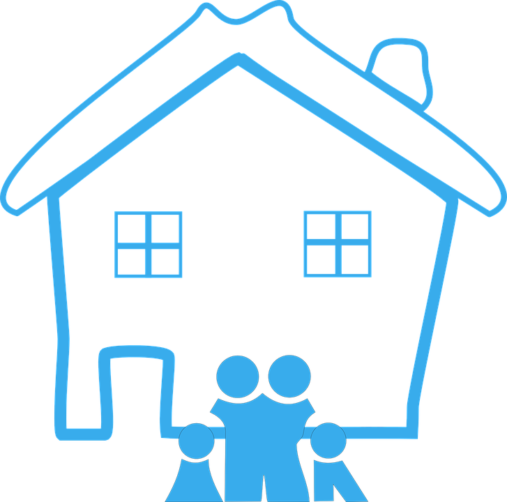 Home Family House Design Happy Blue Pictogram - Family Clip Art (727x720)