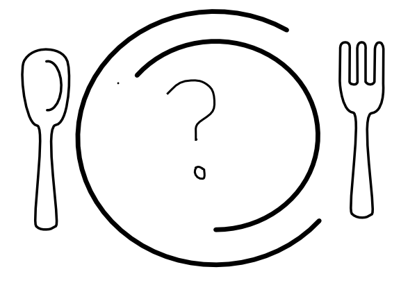 Clipart - Plate Of Food Clipart Black And White (600x408)