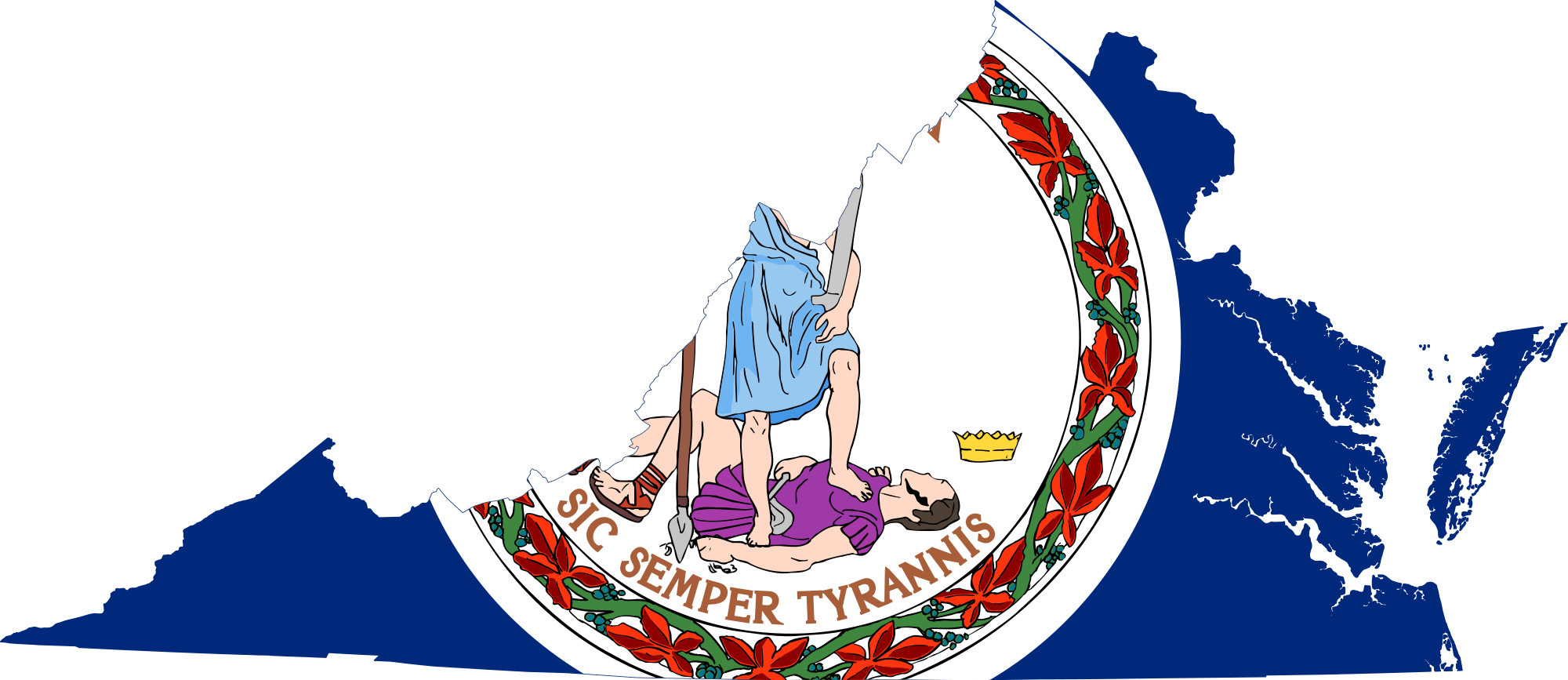 Flag Map Of Virginia Clip Art - Virginia State Flag Colors (2000x867)