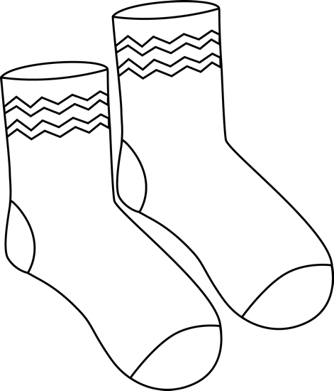 Black And White Pair Of Funky Socks Clip Art - Pair Of Socks Drawing (471x550)