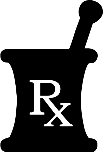 Black Rx Mortar Pestle Clip Art - Rx Symbol (413x600)