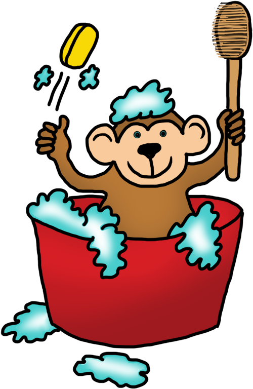 Monkey Drawings, Monkey Taking A Bath - Monkey Taking Bath Clipart (725x886)