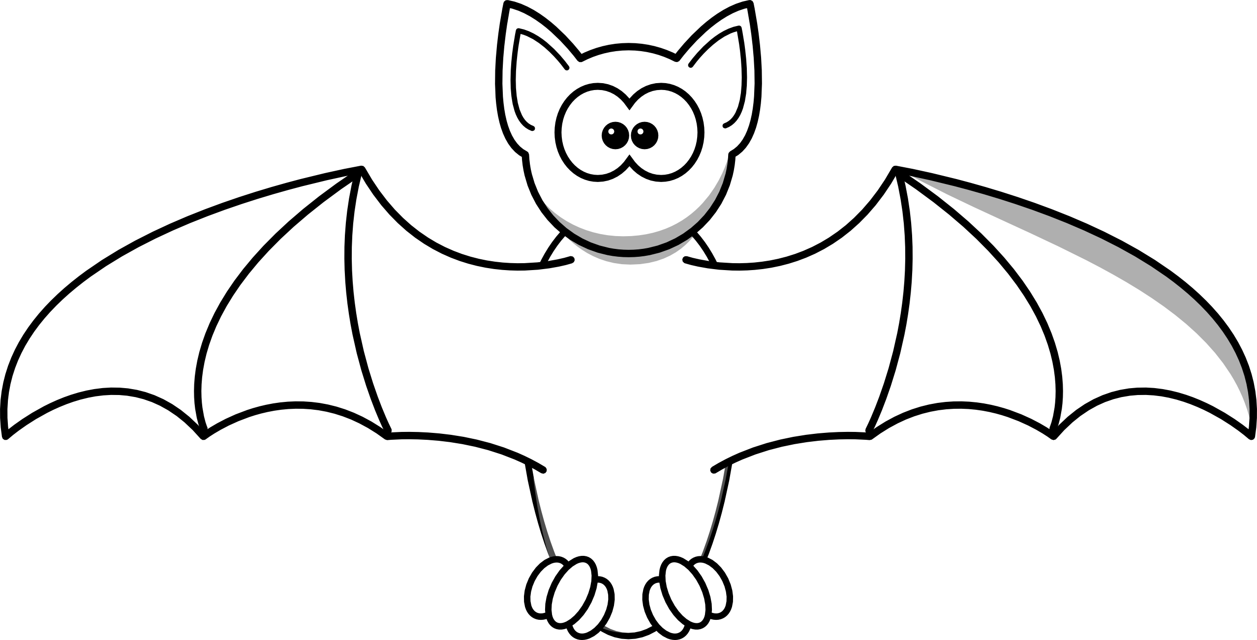 Black Bat Clipart - Bat Black And White Png (2555x1301)