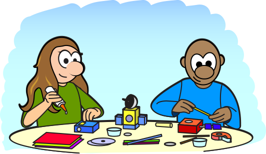 Cartoon Of Two Kids Building A Model Of A Satellite - Make Cartoon (532x308)