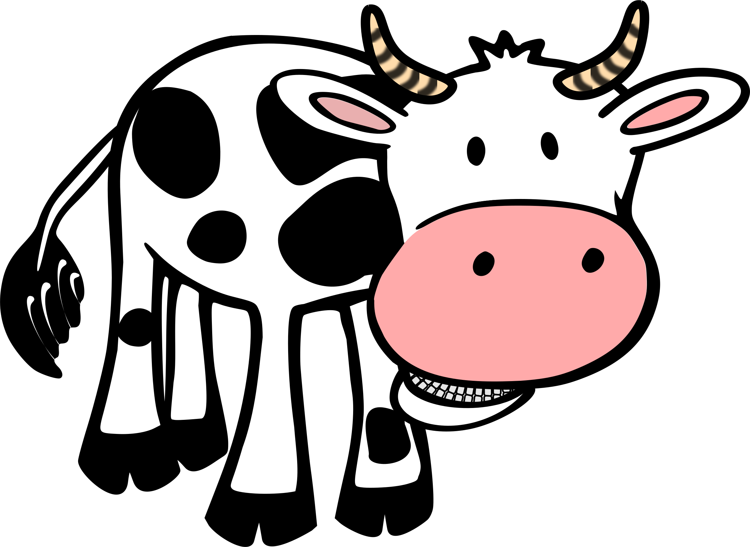 Open Clipart Cartoon Cow - Clean / Dirty (cow Black & White) 2.25" Magnet (2400x1751)