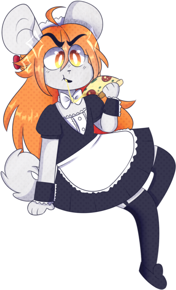 Mikaru Chinchilla Maid Eating Pizza By Itsmepastello - Cartoon (812x984)