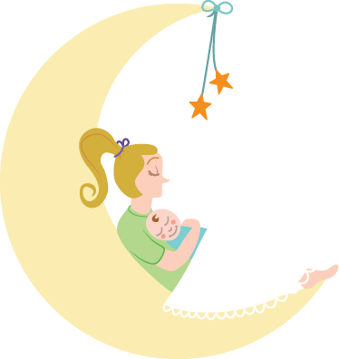 Mother And Baby Moon Kids Sticker - Luna Y Bebe (374x396)
