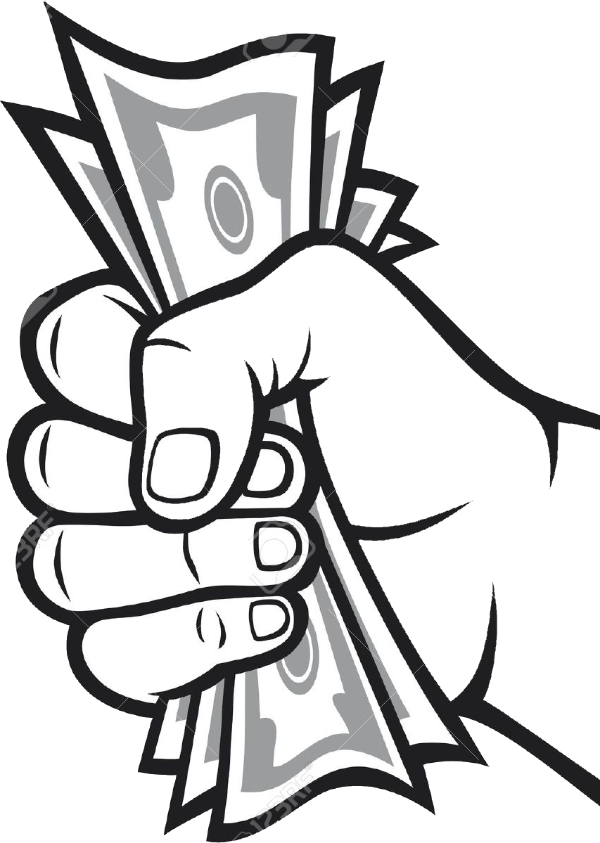 Drawing Money Bag Banknote - Hand Holding Money Cartoon (853x1199)