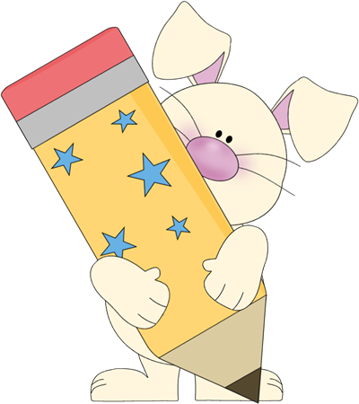 Bunny Holding A Pencil - School Bunny Clipart (400x450)