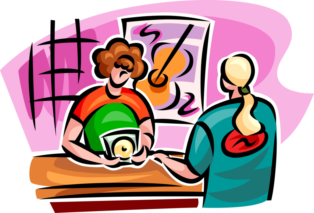 Vector Illustration Of Customer Buys Music Dvd And - Vector Illustration Of Customer Buys Music Dvd And (1030x700)