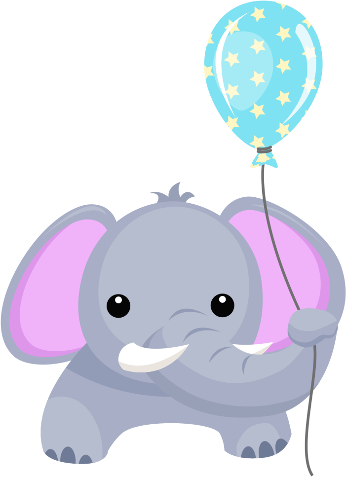 Birthday Clipart Elephant - Elephant Baby With Balloons Png (936x1024)