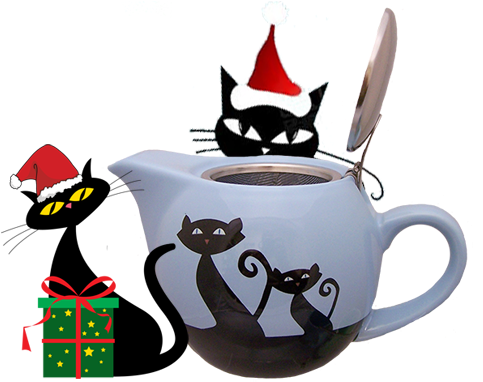 Stoneware Mugs & Teapot - Black Holiday Cat Oval Ornament (500x393)