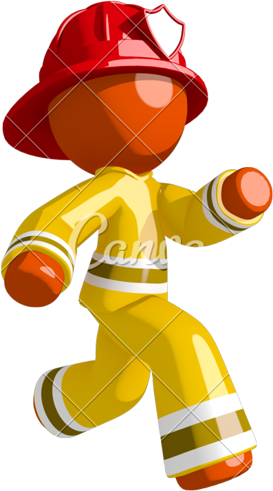 Orange Man Firefighter Running To Scene Of Fire Right - Firefighter (483x800)