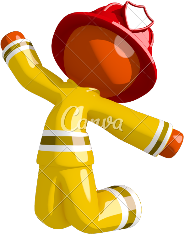 Man Firefighter Jumping For Joy Or Triumph - Firefighter (664x800)