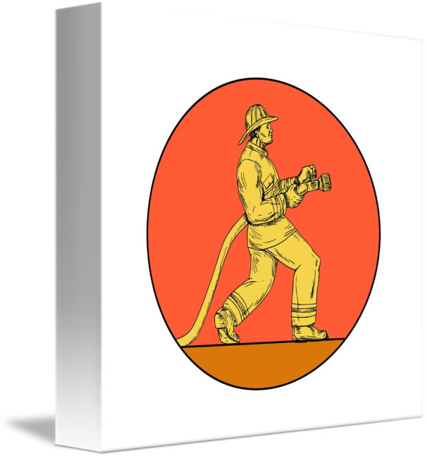 Fireman Firefighter Holding Fire Hose Circle Drawi - Zazzle Feuerwehrmann-feuerwehrmann, Der Puzzles (606x650)