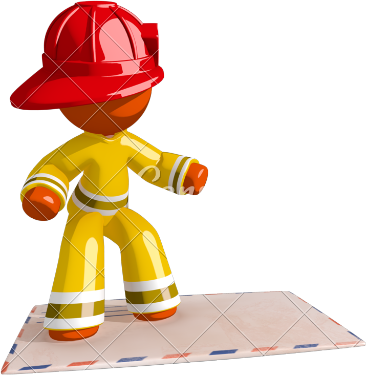 Orange Man Firefighter Surfing On Envelope - Firefighter (789x800)
