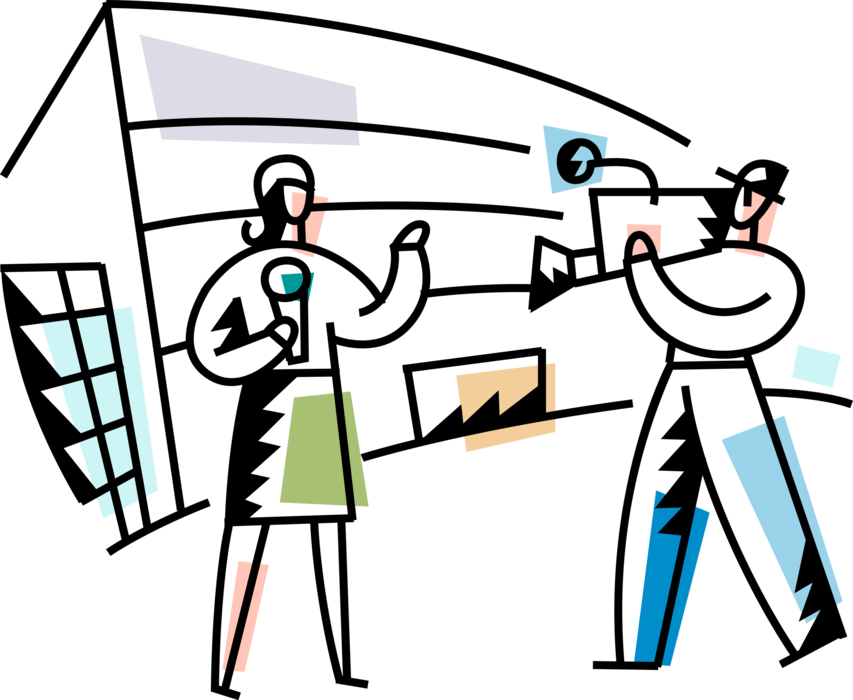 Vector Illustration Of Television Reporter With Microphone - Reporters Clipart (853x700)
