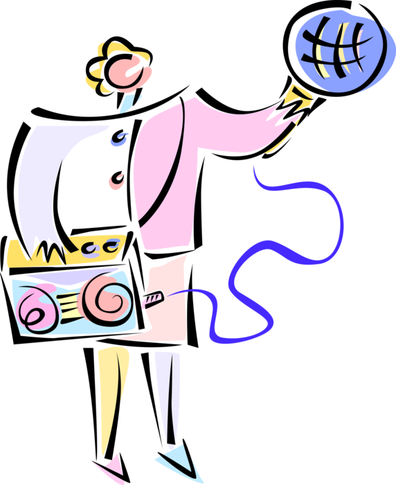 Vector Illustration Of News Reporter With Microphone - Clip Art (572x700)