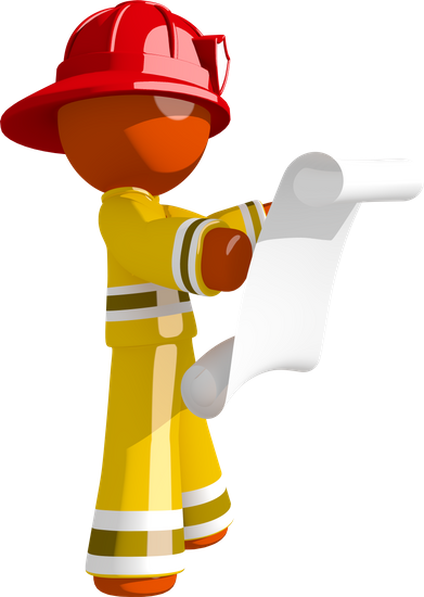 Firefighter Reviewing Escape Plan - Firefighter Reviewing Escape Plan (391x550)