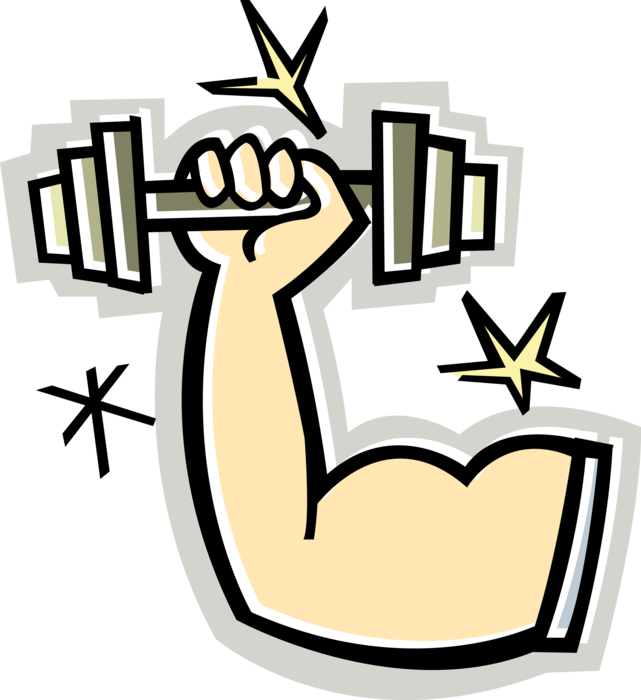 Vector Illustration Of Weightlifter Muscular Arm With - Cartoon Arm Lifting Weight (641x700)