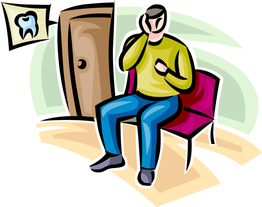 Vector Illustration Of Dental Patient With Toothache - Dentist (883x700)