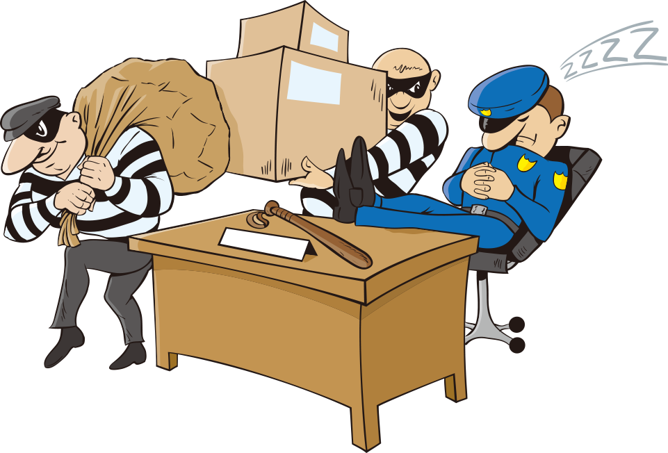 Police Officer Cartoon Theft - Sleeping Security Guard Cartoon (961x652)
