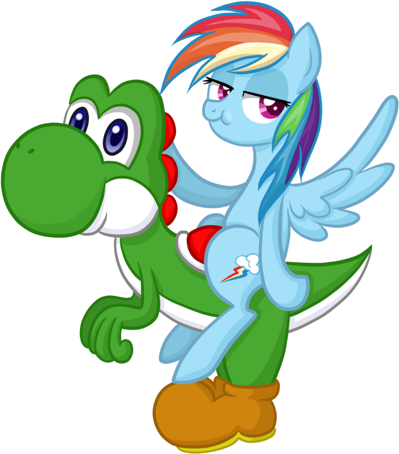 Rainbow Dash Riding Yoshi By Thecheeseburger - Art (855x935)