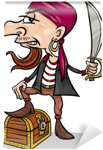 Pirate With Treasure Cartoon Illustration Wall Mural - Piraten Comic (400x400)