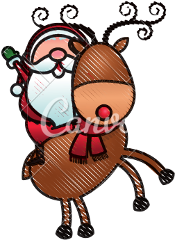 Santa Riding A Reindeer In Christmas Cartoon - Vector Marketing (550x550)