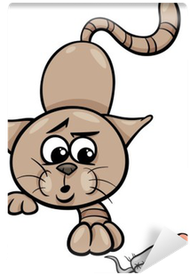 Cat With Toy Mouse Cartoon Illustration Wall Mural - Gato Y El Raton Animado (400x400)