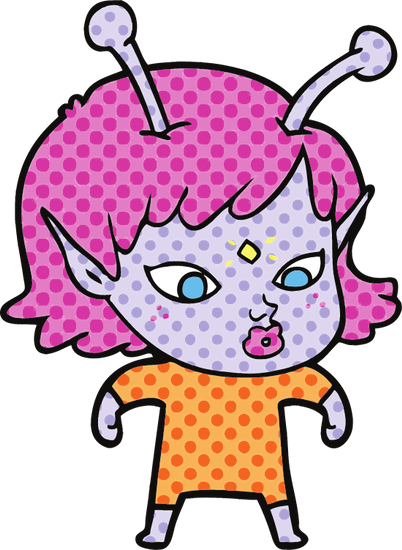 Pretty Cartoon Alien Girl - Illustration (402x550)