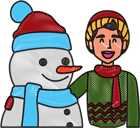Snowman With Boy Winter Cartoon - Snowman With Boy Winter Cartoon (550x550)