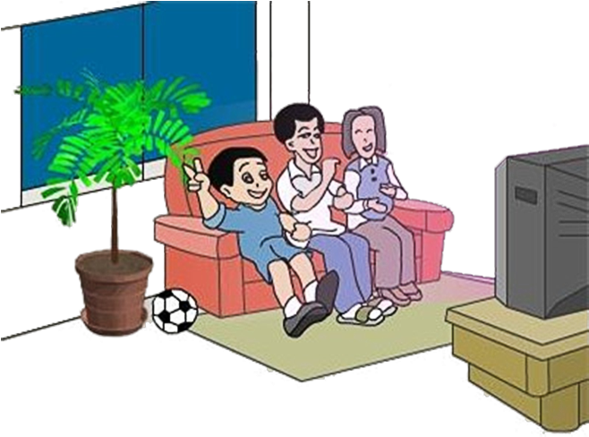 Television Cartoon Clip Art - Cartoon Family Watching Tv (669x500)
