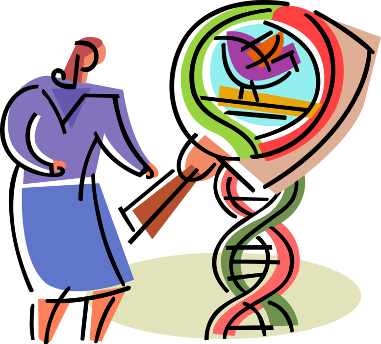 Vector Illustration Of Geneticist Engineer With Magnifying - Vector Illustration Of Geneticist Engineer With Magnifying (777x700)