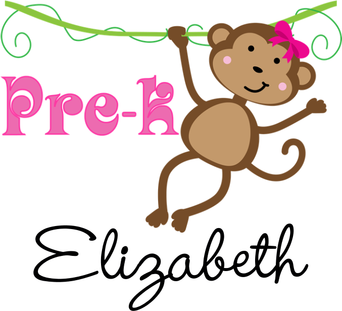 Pre K Preschool Personalized Girls T Shirt - Cute Pre-k Monkey Gift Ornament (round) (700x700)