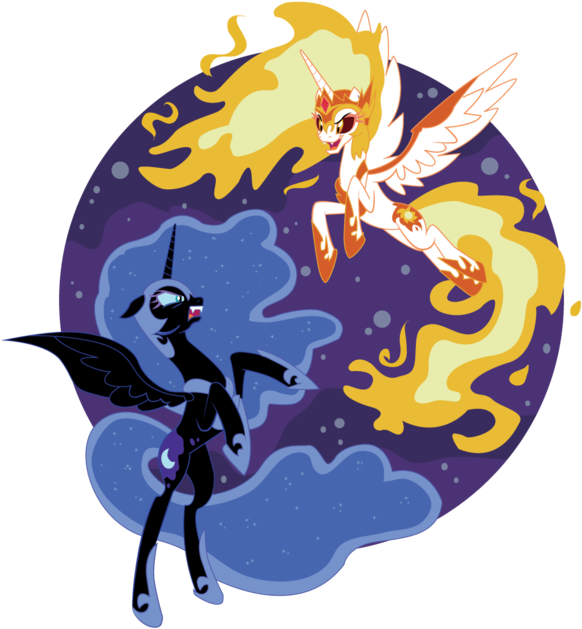 Xkappax, Daybreaker, Duo, Nightmare Moon, Rearing, - Princess Luna (600x666)