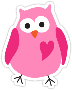 Cute Pink Cartoon Owl With Heart Stickers P Sticker - Stickers For Kids Png (375x360)