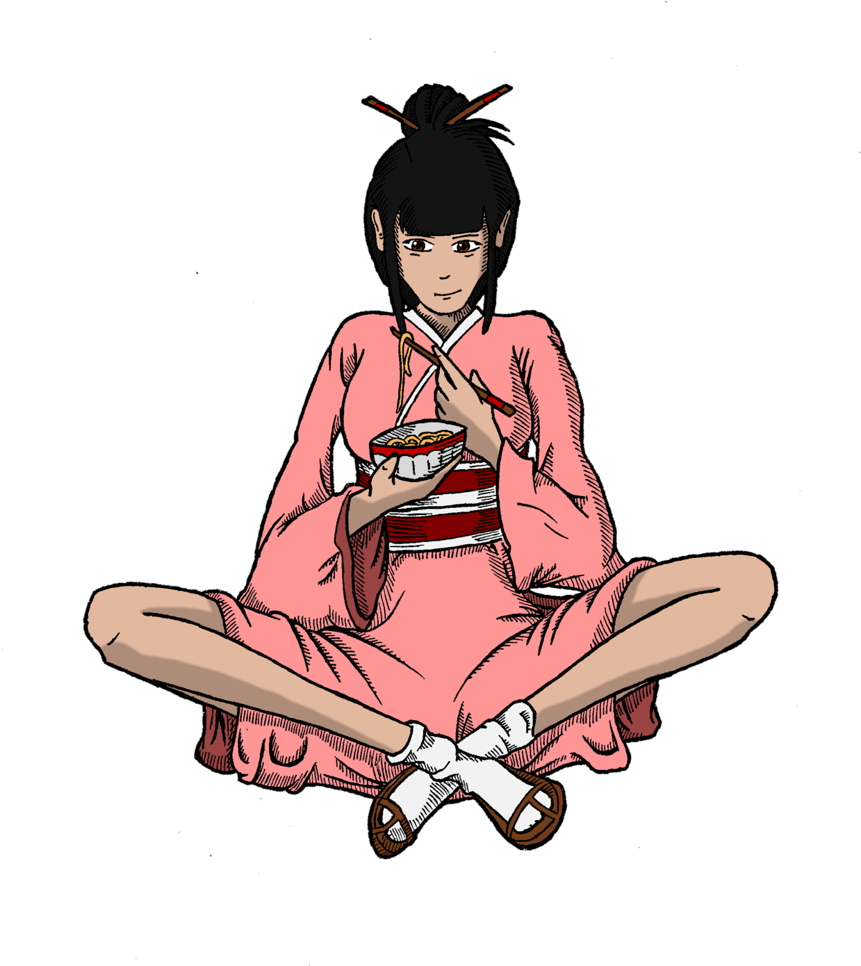 Girl Eating Noodles By Kolotation Girl Eating Noodles - Sitting (1280x1546)