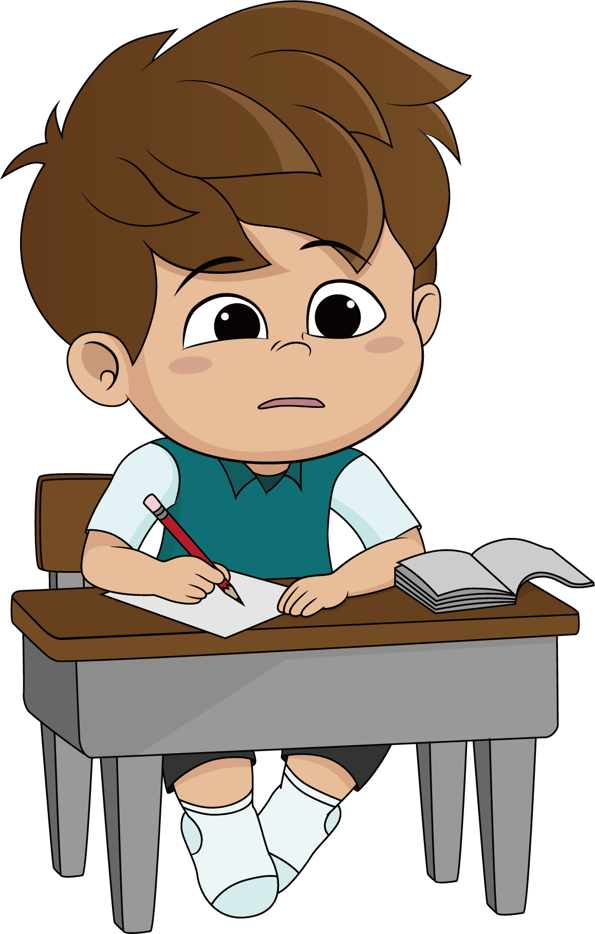 Cartoon Homework Illustration - Person Thinking At School (1158x1818)