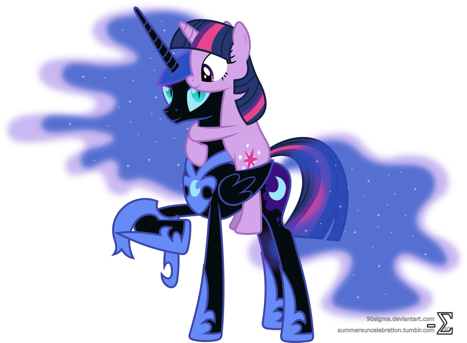Nightmare Moon And Twilight Sparkle Hugging By 90sigma - Nightmare Moon Twilight Sparkle (1600x1177)
