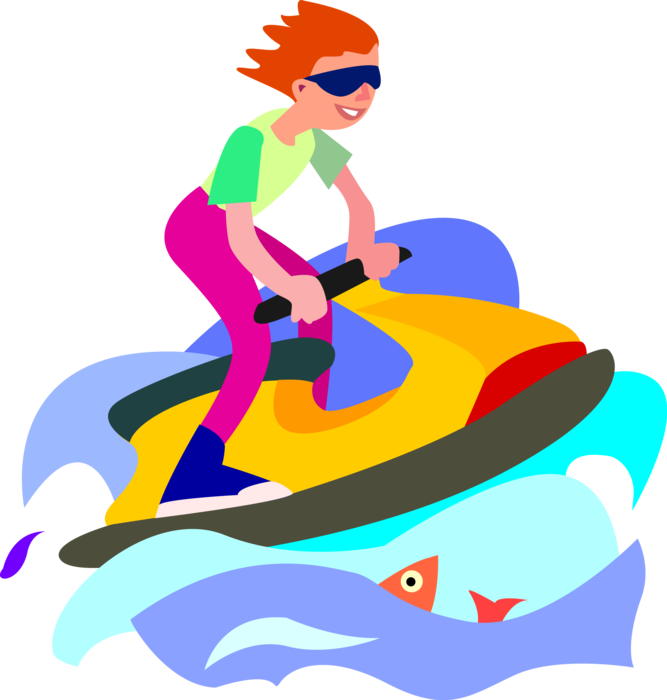 Vector Illustration Of Personal Watercraft Personal - Jet Ski Clip Art (667x700)