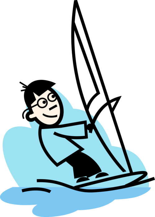 Vector Illustration Of Windsurfer On Sailboard Windsurfing - People Shaking Hands Clip Art (499x700)