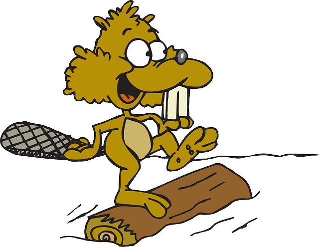Cartoon, Beaver, Log, Art, Animal, Movement - Running On A Log (640x495)