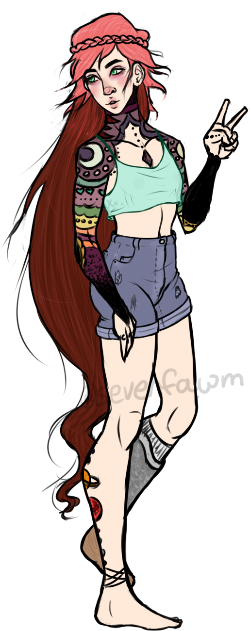 Tattoo Girl By Sevenfawm - Cartoon (566x1409)